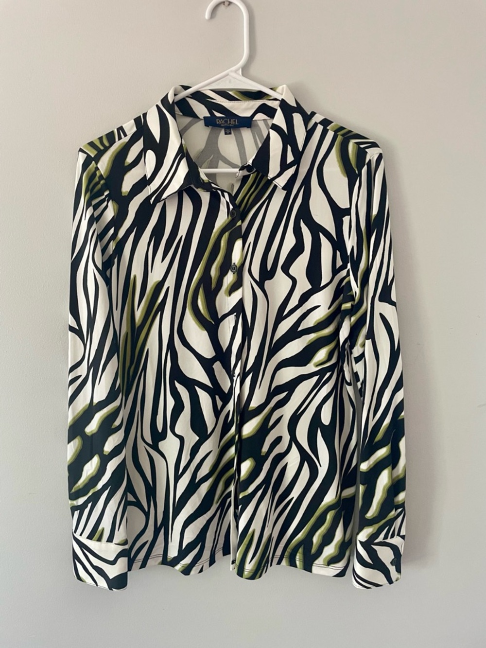 RACHEL Rachel Roy Black, White & Olive Zebra-Print Blouse